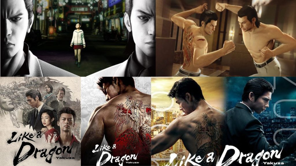 Kiryu Kazuma and Akira Niskiyama face off, stand back-to-back, with Haruka Sawamura at the centre of it all.