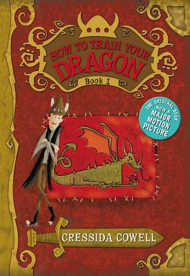 'How to Train Your Dragon' by Cressida Cowell book cover with Hiccup standing next to a dragon on a tapestry