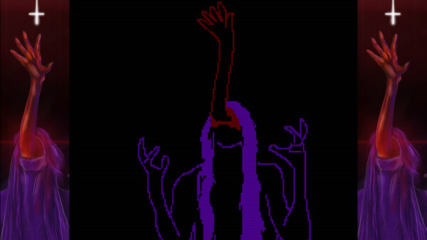 A purple woman leans her head back in pain as a red hand bursts from her face.