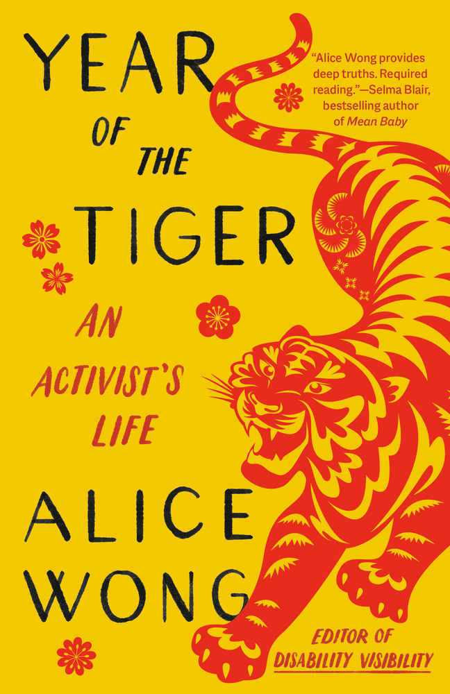 A neon yellow background with a red tiger and flowers creates the cover for Year of the Tiger.