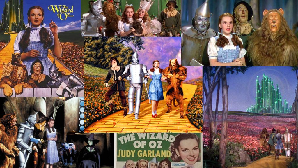 Multiple captures of the original Wizard of Oz (1939), from posters to scenes in the film.
