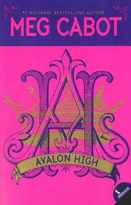 Avalon High by Meg Cabot book cover with a large, fancy A and H overlapping against a bright pink background.