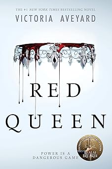 Red Queen by Victoria Aveyard book cover with a jeweled tiara dripping in dark red blood.