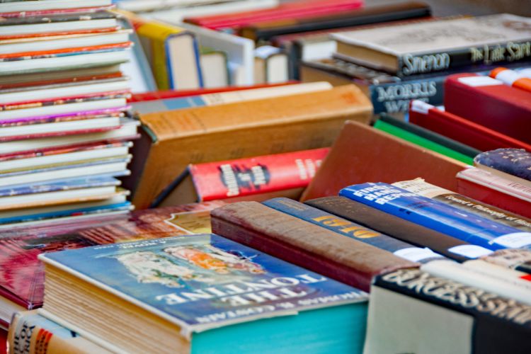 Stacks and rows of different books.