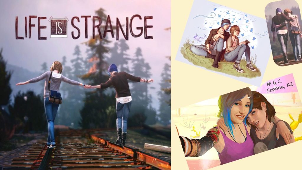 Images showing Max and Chloe coupled as dear friends. Walking along train tracks holding one another. Another sitting side by side surrounded by butterflies. An arm around each other. And taking a selfie to remember their friendship.