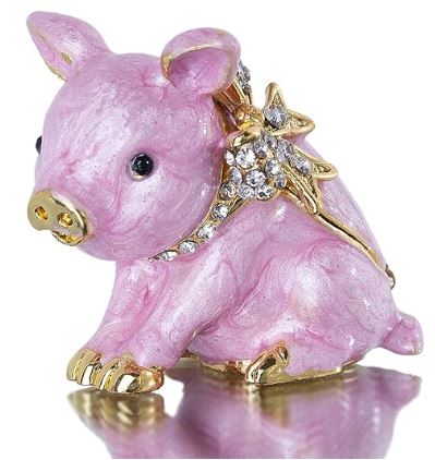 Pink pig trinket with diamonds.