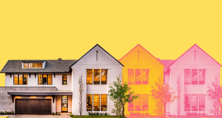 A modern house with echoes in new colors over yellow.