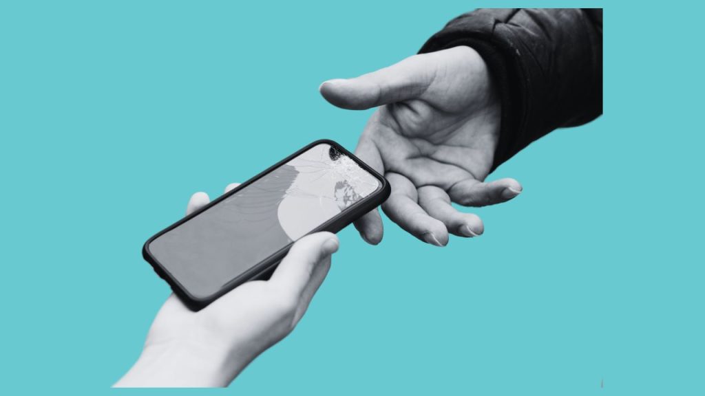 Hands hand off phone.