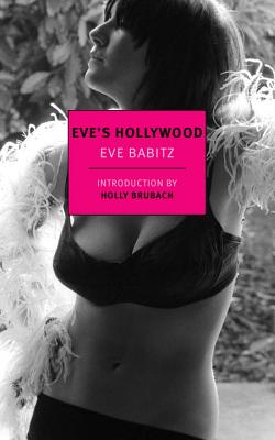 A woman in a bra and boa on the cover of eve's hollywood by Eve Babitz.