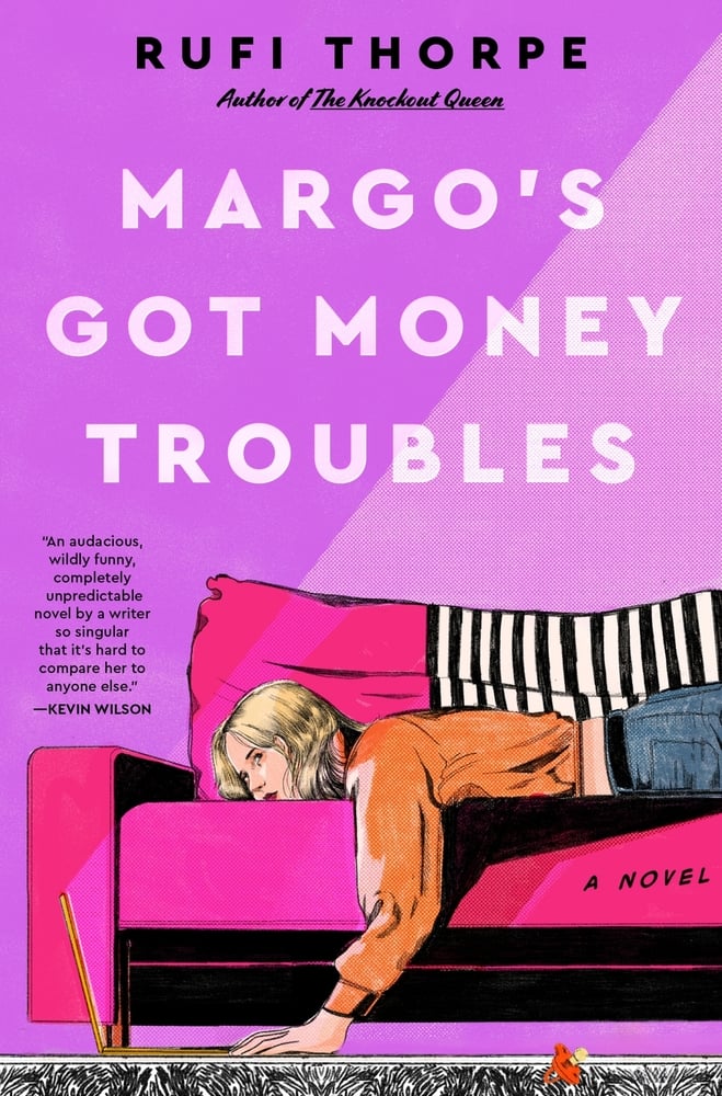 A young blonde woman lays on a couch for the cover of Margot Got Money Troubles.