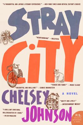 Large lettering has images of bikes and cats slipping between letters on Stray City.