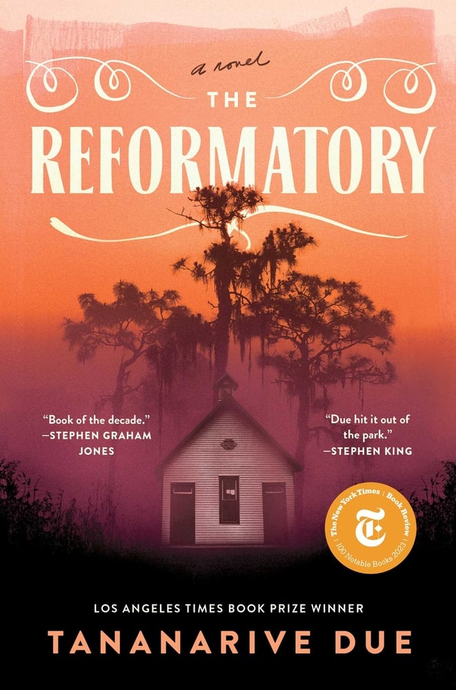 The Reformatory by Tananarive Due with a cover of a lonesome church house in the midst of deep fog and what appears to be a setting sunset.