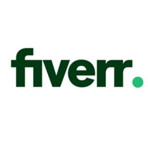 Fiverr's logo, a dark text displaying fiverr with a light green period afterwards.