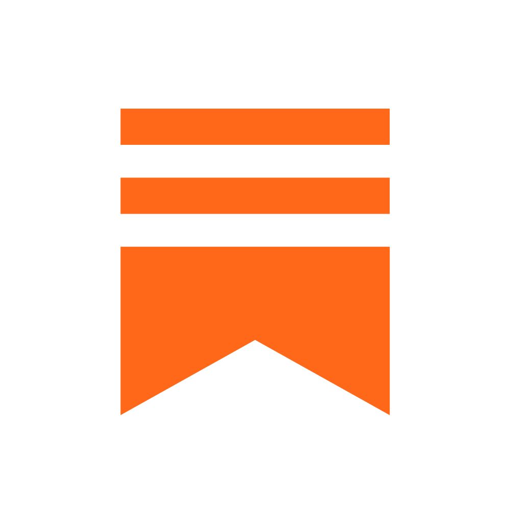 Substack's logo, a shape representing an orange bookmark with two lines cutting across the top.