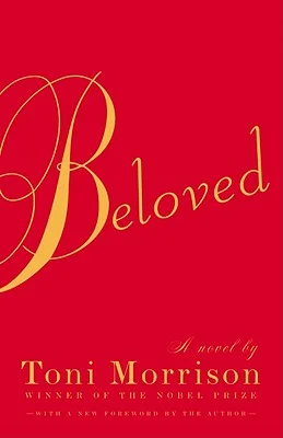 Beloved by Toni Morrison with a simply red background.