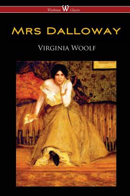 Mrs. Dalloway book cover with a warm-colored portrait of a woman in a dress sitting on a couch.