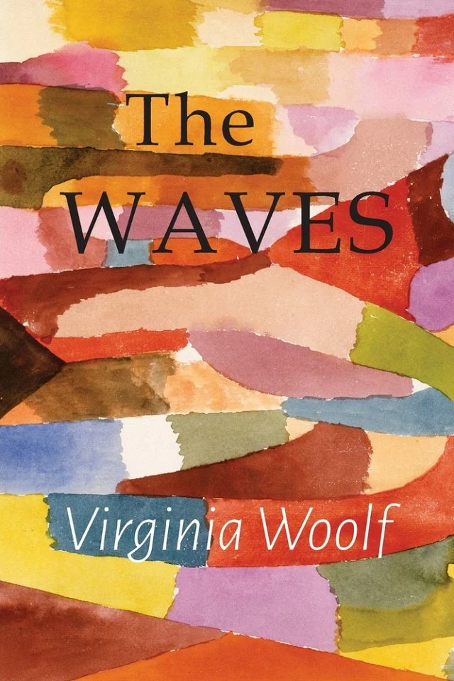 The Waves book cover with swatches of colorful paint strokes.