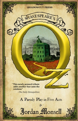 A background that looks like yellowed parchment paper. A green decorative border. Oz in large yellow lettering. Inside the "O" is a yellow brick road through poppy fields leading to the Emerald City.