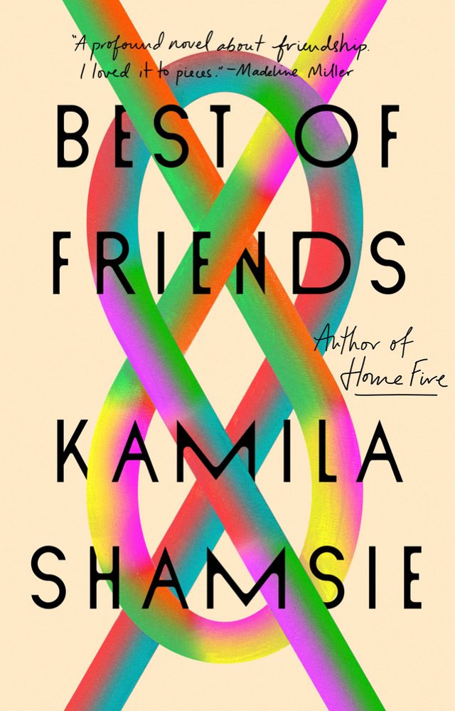 Best of Friends book cover with a cream background and two interlaced rainbow loops .