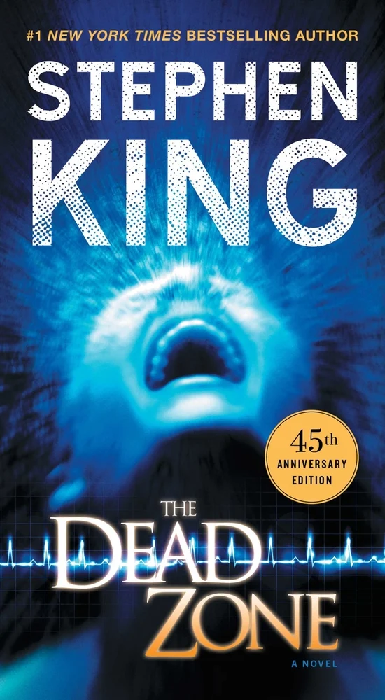Black and various shades of blue make up the color theme for this book cover showing a person with the face pointed up and screaming open-mouthed. There is a heart rate line running through the title along the bottom.