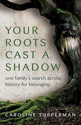 Your Roots Cast a Shadow by Caroline Topperman, a creative nonfiction book cover depicting a tree and it's large roots against a cracked concrete wall