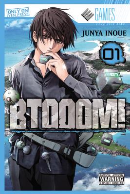 BTOOOM! by Junya Inoue book cover with Ryouta Sakamoto standing in front of the backdrop to Btooom!