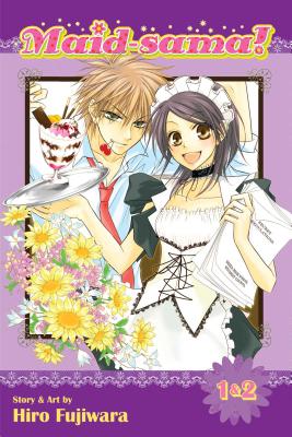 Maid-Sama! by Hiro Fujiwara book cover with Misaki holding a stack of papers in one arm and a tray with an ice cream sundae in the other and Usui standing behind her