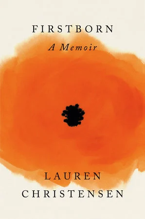 The book cover for Firstborn. A cream background. An orange water color flower with a black center. Firstborn is in black lettering.
