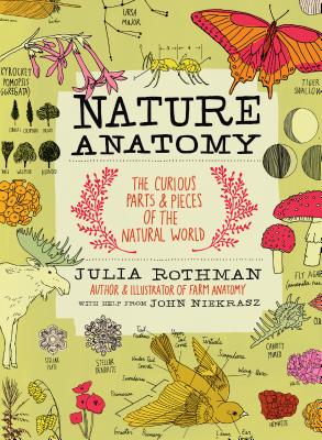 Nature Anatomy by Julia Rothman book cover. green background with field not styled drawings of animals, birds, plants, and insects.