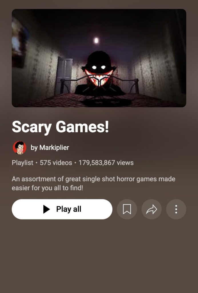 Image of Markiplier's Scary Games playlist on Youtube, depicting a creepy face at the foot of a bed.