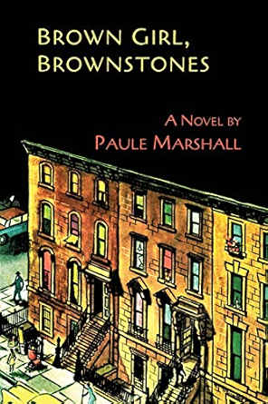 Brown Girl, Brownstones by Paule Marshall book cover depicting an illustration of brownstone houses