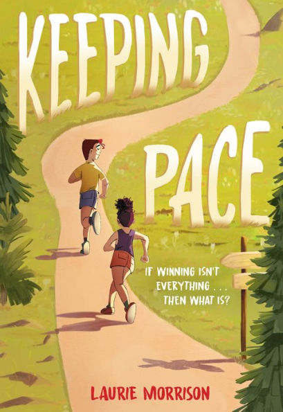 Two children run along a winding path through a forest, with the words “Keeping Pace” above them. The atmosphere conveys determination and companionship.