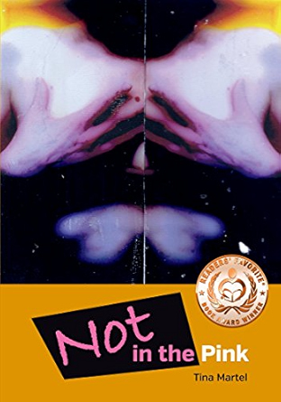 Not in the Pink by Tina Martel book cover, depicting a mirrored image of a bare chest and arms. The lower portion has an orange background and features the words "Not in the" in a black square and pink font while the word "Pink" is in white text and outside of the box.