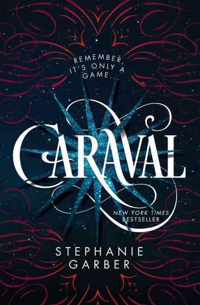 Dark blue book cover for "Caraval" by Stephanie Garber. White, ornate title with "Remember, it's only a game" at the top.