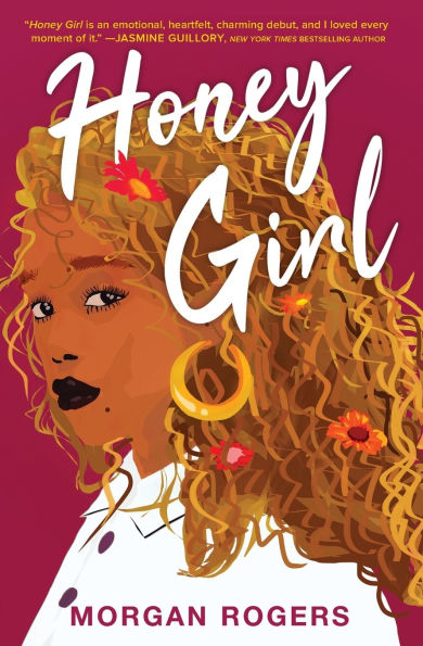 Book cover of "Honey Girl" features an illustration of a Black woman with curly hair adorned with flowers, set against a maroon background.