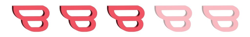 Five of the pink Bookstr logos arranged in a row. The first three are solid and the last two are transparent.