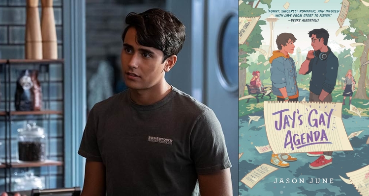 On the left is Victor Salazar from Love, Victor working at the Brasstown coffee shop. On the right is Jay’s Gay Agenda by Jason June showing an illustration of Jay and Albert looking into each other's eyes in a park.