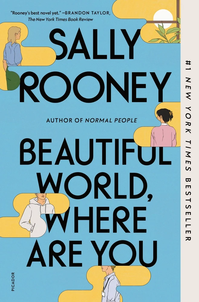 Beautiful World, Where Are You by Sally Rooney blue book cover with four cutouts of two women and two men.
