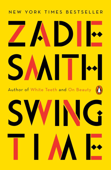 Book cover of Swing Time by Zadie Smith. Bold black and red geometric lettering creates a dynamic and modern look.