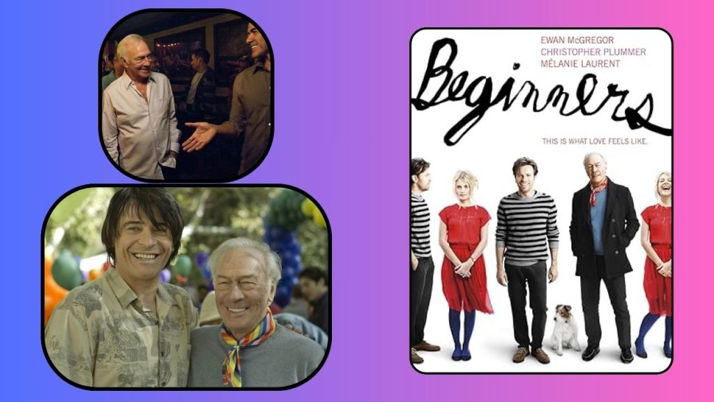 Purple and pink background with two screenshots from the movie showing Hal and Any haivng fun, plus the movie poster.