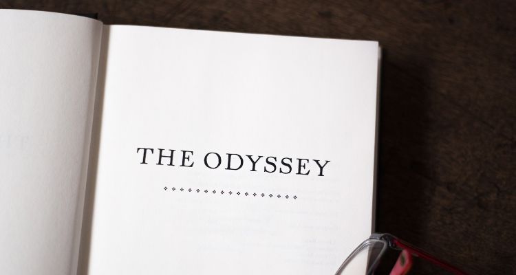 Depicts the title page of The Odyssey.
