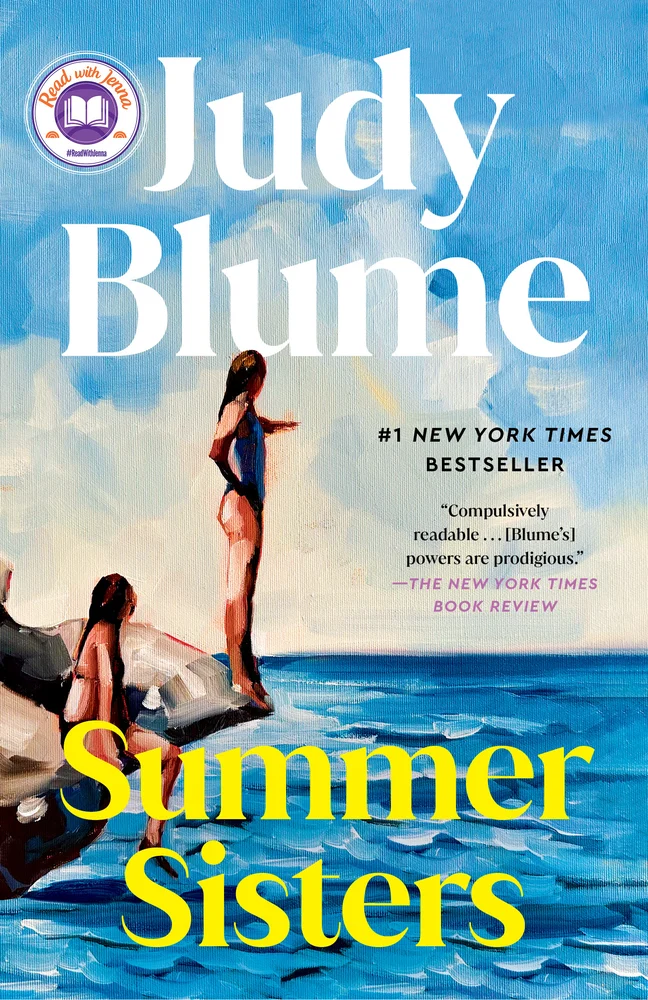 Summer Sisters by Judy Bloom book cover. A painting of two girls looking out on cliffs over the ocean. One is standing and the other is sitting.