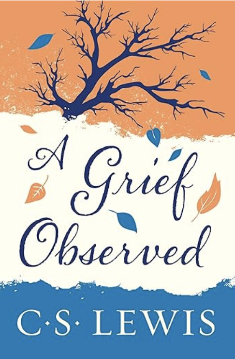 "A Grief Observed" by C.S. Lewis, a simple cover with muted green tones and white serif lettering, emphasizing its subtitle “a profound and comforting classic on loss and grief.”