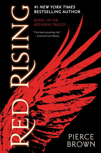 Book cover of "Red Rising" by Pierce Brown features bold red, stylized wings on a black background.