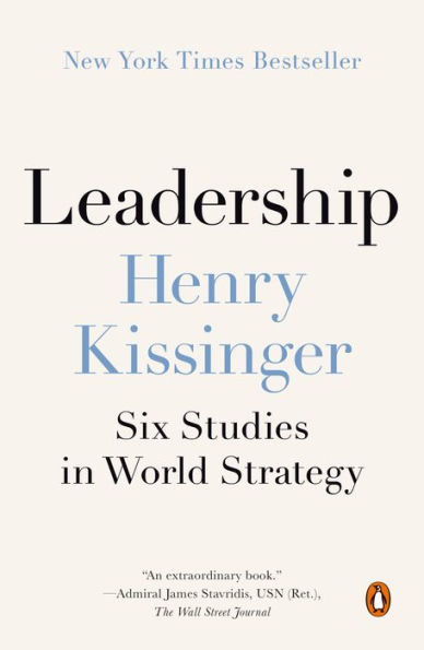 Book cover of "Leadership" by Henry Kissinger, with subtitle "Six Studies in World Strategy." Simple white background.