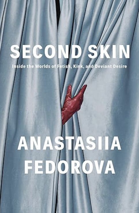 Second Skin by Anastasiia Fedorova — An image of a red gloved hand peeking through silky blue curtains, inviting allure and curiosity.