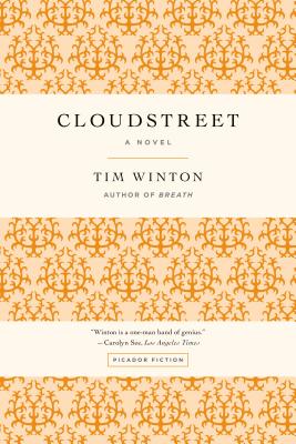 Cloudstreet by Tim Winton book cover. Depicts a repetitive yellow pattern.