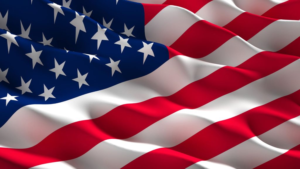American flag rippling in the wind.