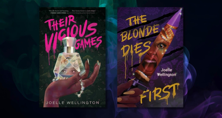 Their Vicious Games and The Blonde Dies First book covers side by side on a green-purple smoke background.