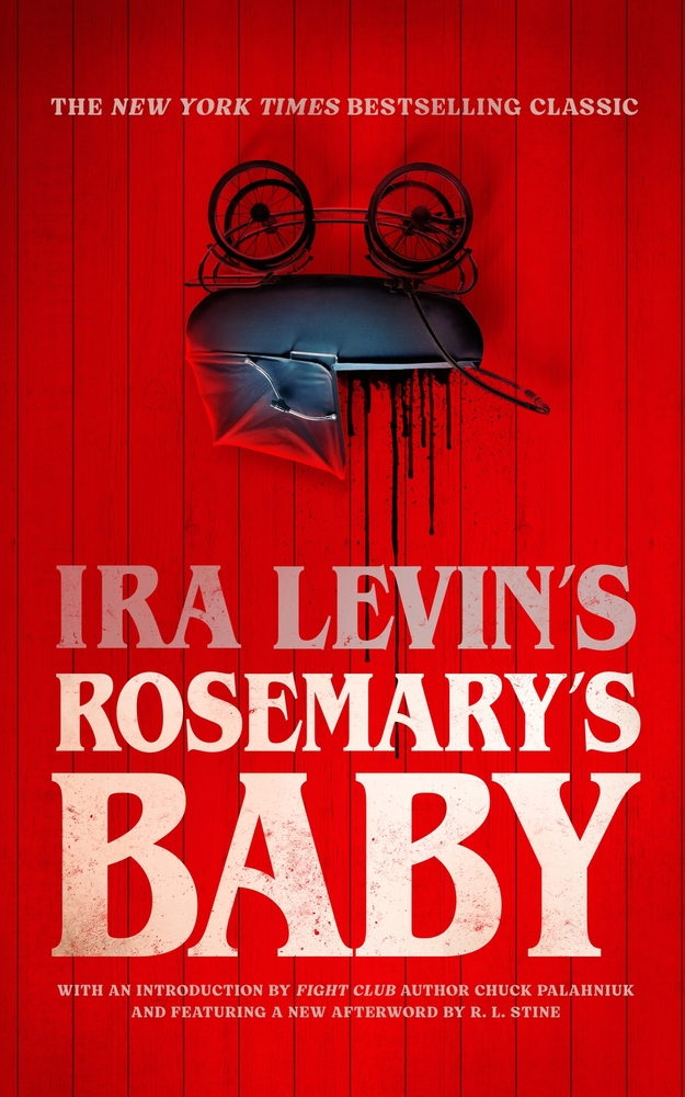 Rosemary’s Baby by Ira Levin, depicting an upside down stroller against a red backdrop.